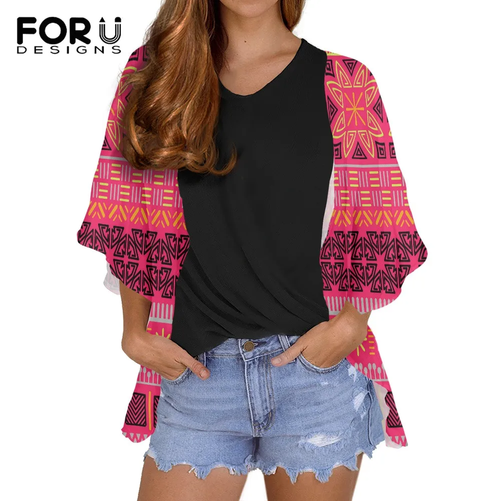 

FORUDESING African Tribe Design Women Chiffon Beachwear Shirts Autumn Vintage Kimono Cardigan Shawl Capes Lady Tops for Mujer