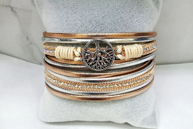 Женские браслеты шармы с двойным кругом Дерево жизни кожаные магнитные