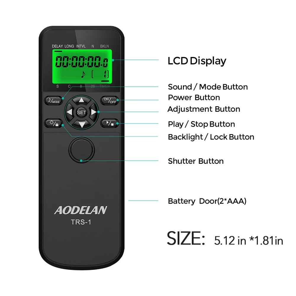 AODELAN TRS-C6 LCD Time Shutter Release Remote Control for Canon EOS R6 R M6 II M5 90D 250D 800D 600D 700D 500D 30D Rebel T4i enlarge