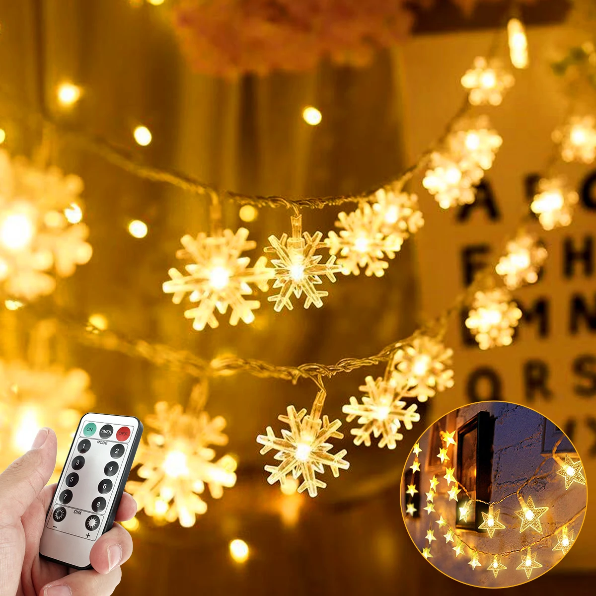 

10M 80LED Snowflake String Light Garland Holiday String Fairy Lights Hanging Ornaments Christmas Tree Decorations for Home