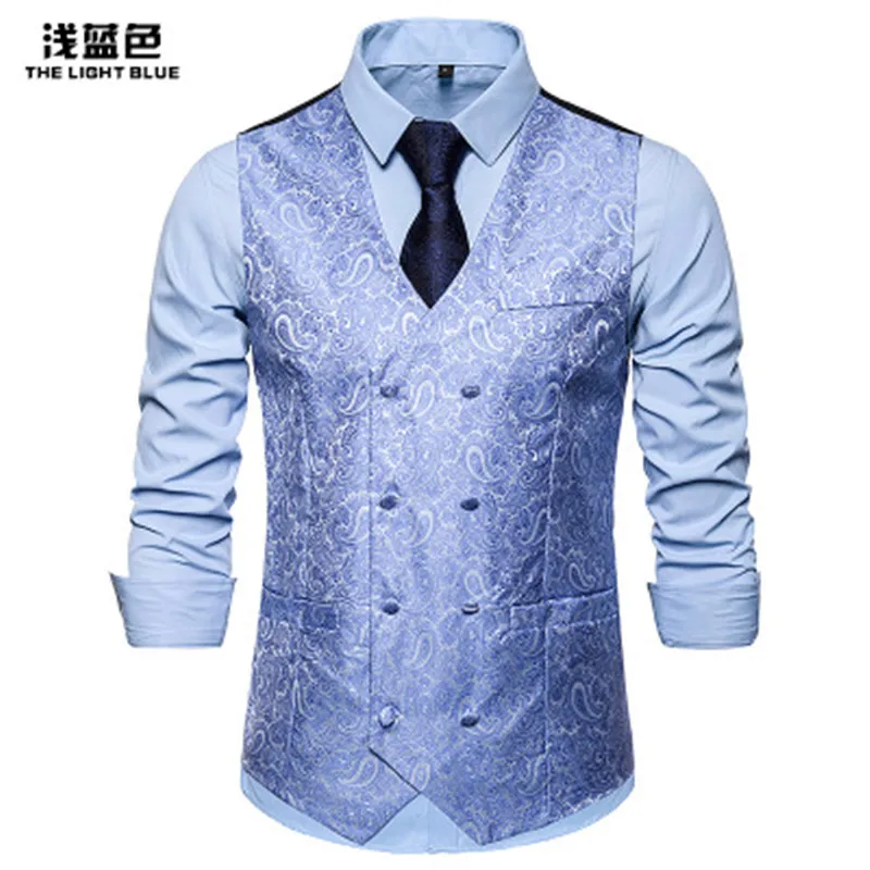 

Double Breasted Mens Vest Casual Paisley Floral Print Colete Social 2021 New Luxury Mens Wedding Waistcoats Gilet Costume Homme