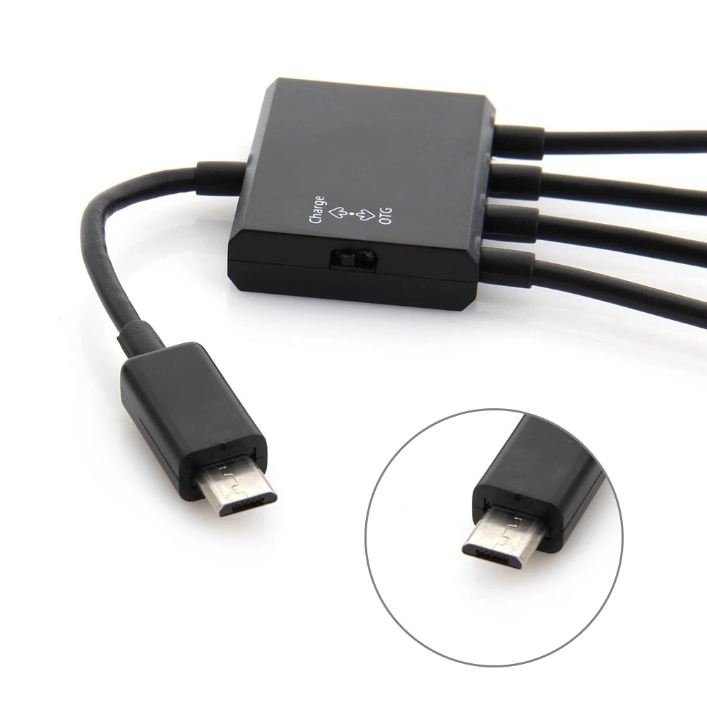 Адаптер Micro usb хаб 4 в 1 с питанием от ed Кабель адаптер OTG для зарядки хоста разъем