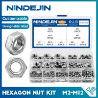nindejin 326pcs hex hexagon nuts assortment kit m2 m2 5 m3 m4 m5 m6 m8 m10 m12 stainless steel metric hex nuts set din934