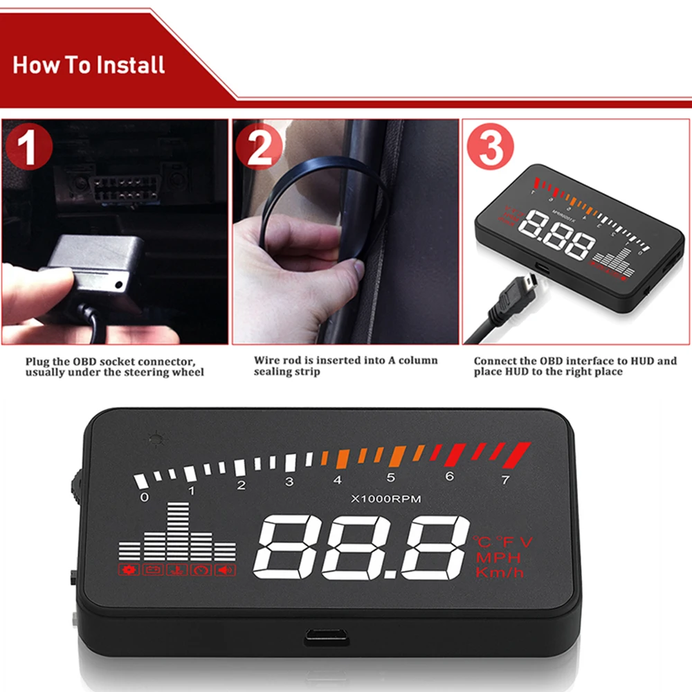 X5 автомобильный HUD OBD II Дисплей на голову система Предупреждение о превышении