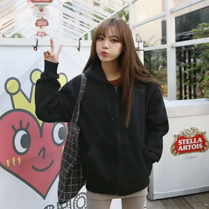 

Winter Fashion Womens Hoodies Sweatshirt Zipper Long Sleeves 2019 Zipper Pockets Women Hoodies Sweatshirts