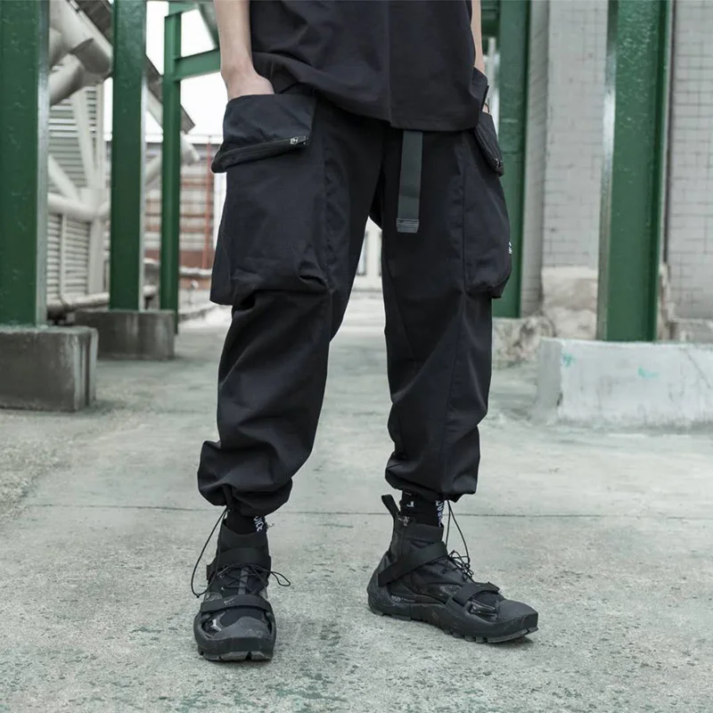 Мужские брюки карго CROXX Techwear черные из ткани рипсто в стиле хип хоп