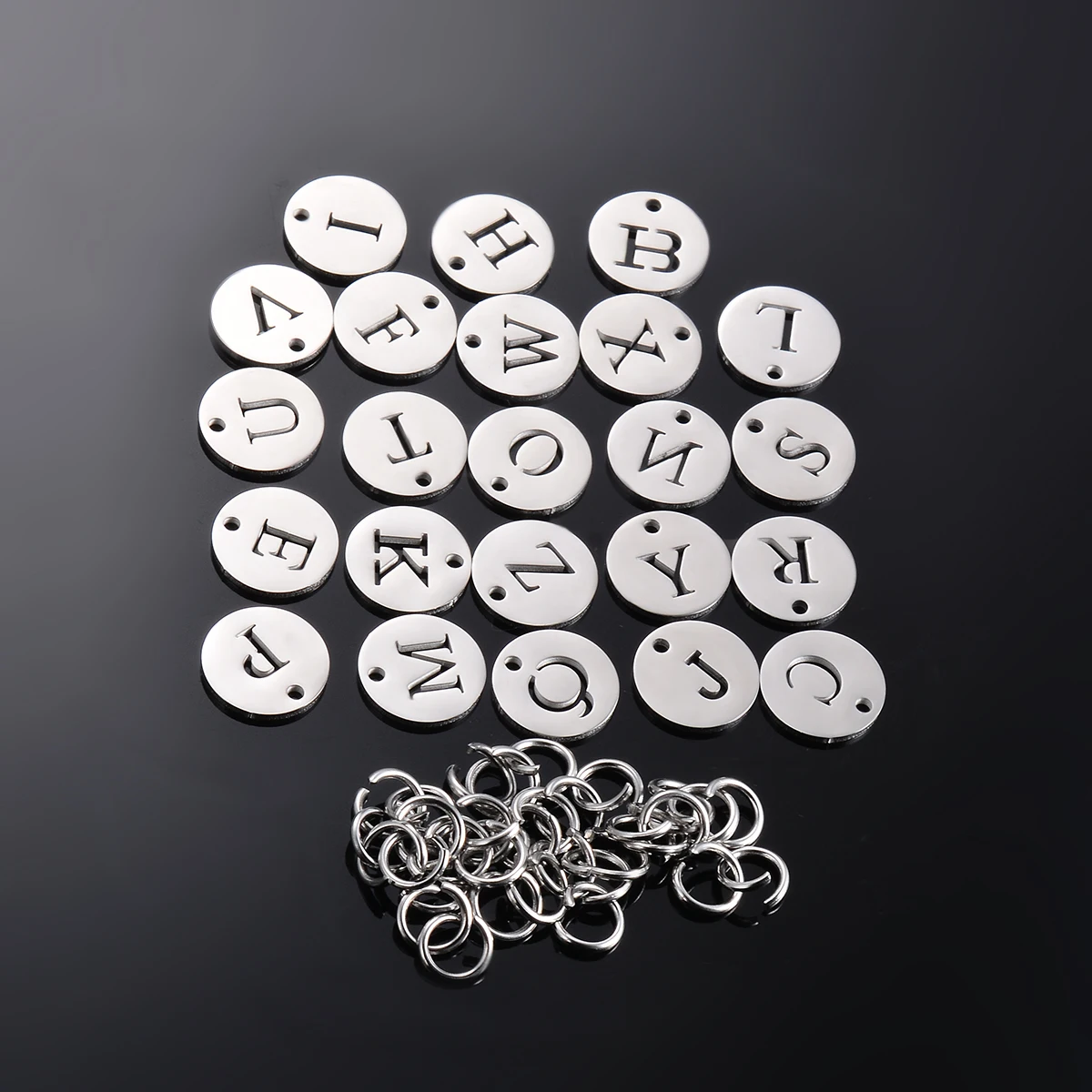 

5pcs/lot 12mm 26 Letters Stainless Steel Charm Pendant Alphabet Necklace Pendant DIY Jewelry Making Charms With Rings