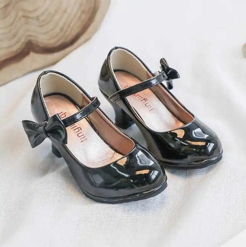 Осенняя популярная детская обувь для девочек модные кожаные туфли принцессы