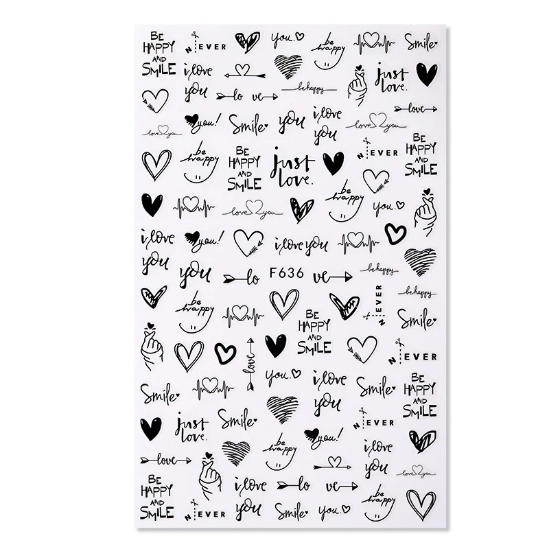 

Heart Leaf Design 3D Nail Sticker Black White Transfer Stickers for Nails Sexy Girl Face Self-adhensive Slider Tip Abstract Wrap