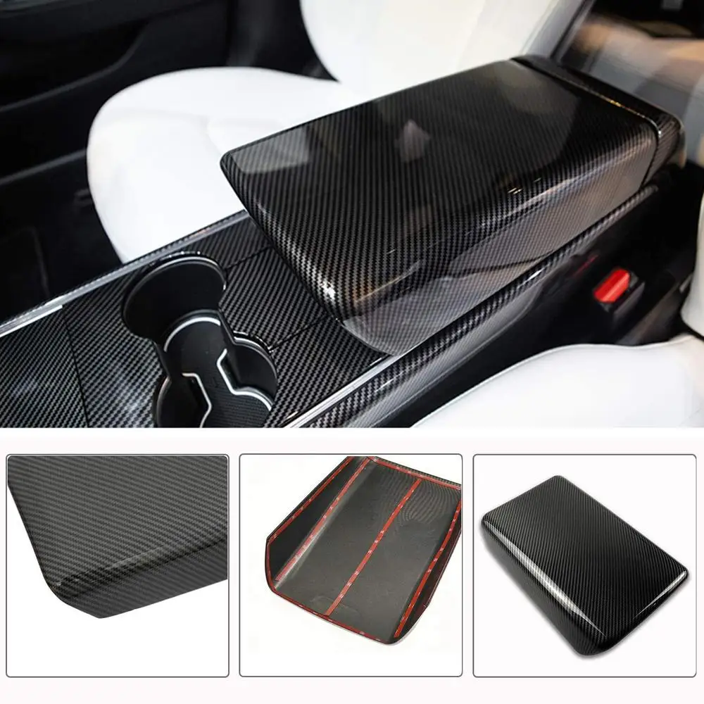 

1 шт. углеродного волокна центральной консоли крышка защита на подлокотник для Tesla модель 3 модели Y средней консоли подлокотник салона накле...