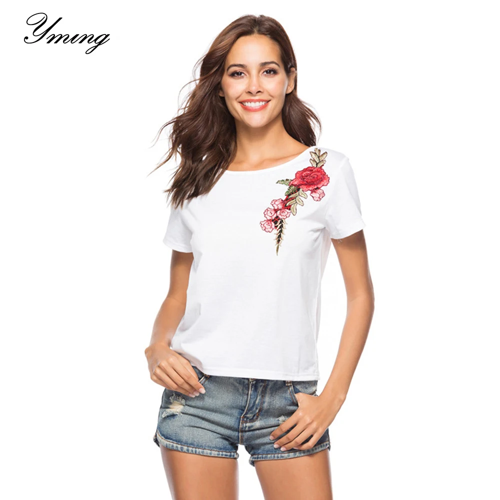 Женская футболка с коротким рукавом YMING однотонная Повседневная круглым вырезом