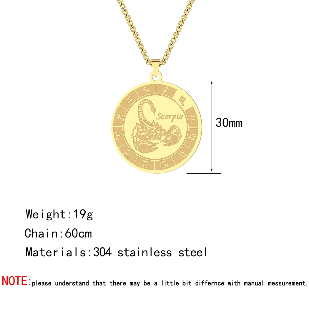 CHENGXUN Zodiac Sign Sccorpio Charm Necklace for Women Men Stainless Steel 12 constellations Astrology Pendant Birthday Gift