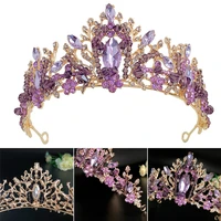 bridal crown headwear wedding birthday crown headdress purple rhinestones retro luxury hair accessories for female ll17