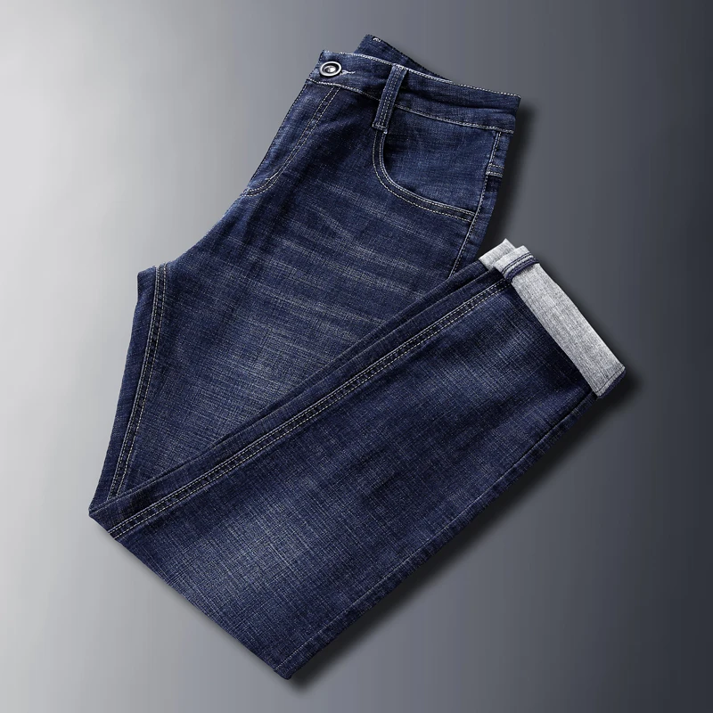 

BAIDAFEI Men Jeans Pants Slim Fit Autumn New Straight Loose Causal Jeans Pockets Elasticity Mens Clothing