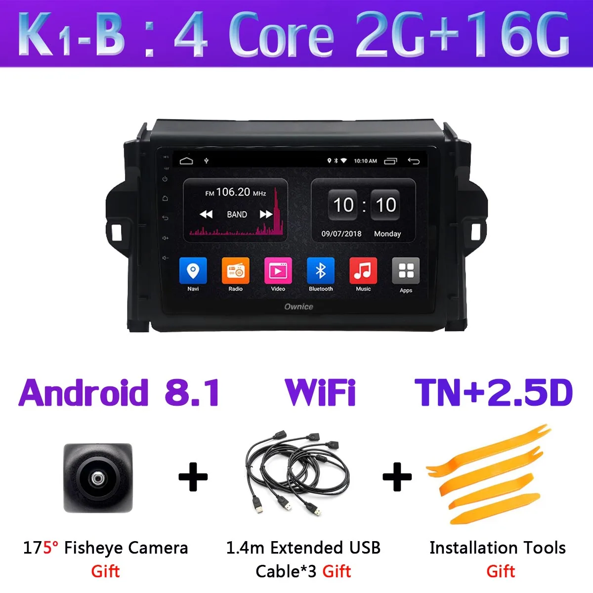 K1-B Панорамная камера на 360 ° Android 9,0 4G+ 64G SPDIF DSP CarPlay Автомобильный плеер для Toyota Fortuner gps радио головное устройство - Цвет: K1-B
