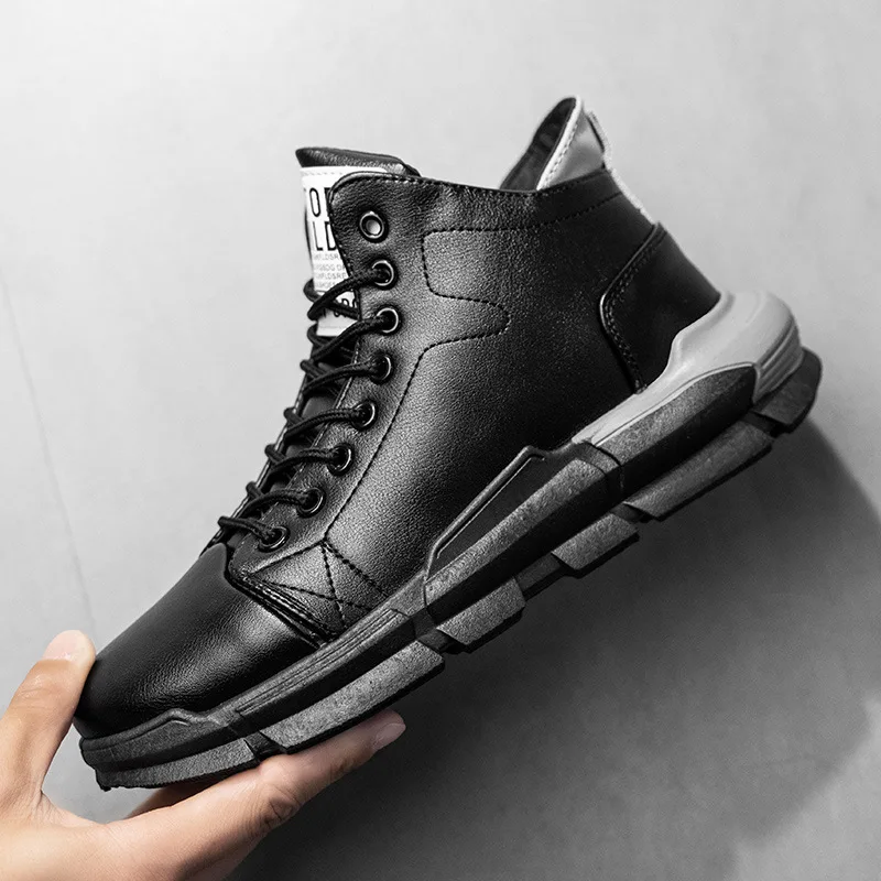 

New Fashion Waterproof Leather Hiking Shoes for Men Luxury Sneakers Casual Sports Shoe Trendy Man Black Platform Sneaker