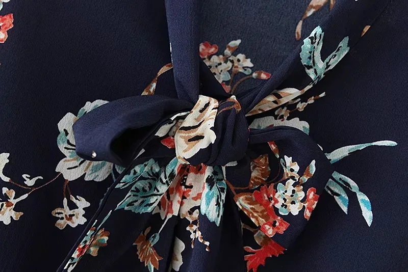 Женская винтажная шифоновая блузка с цветочным принтом и бантом на воротнике