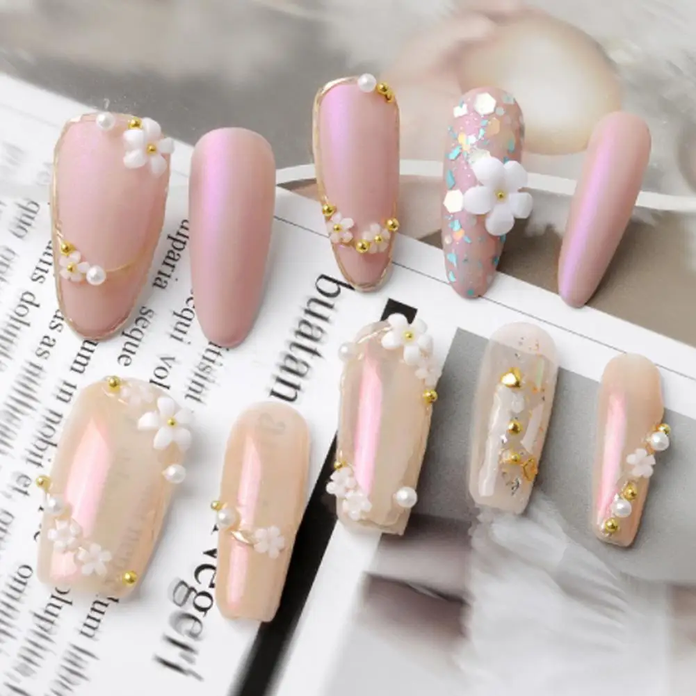 

2021 Japan Korea 3D Nail Art Accessories Kawaii White Flower Pearl Beads Nail Parts DIY Resin Nail Material Decorations