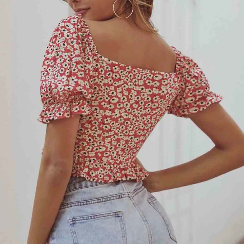 Женский укороченный топ с цветочным принтом летняя пикантная одежда для женщин
