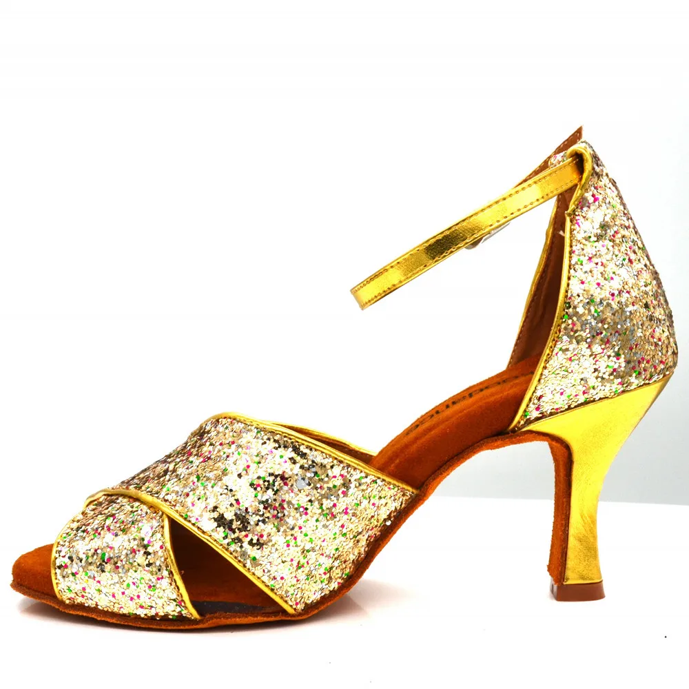 New Women Gold Glitter Salsa Ballroom Tango Dance Shoes Latin Dance Dancing