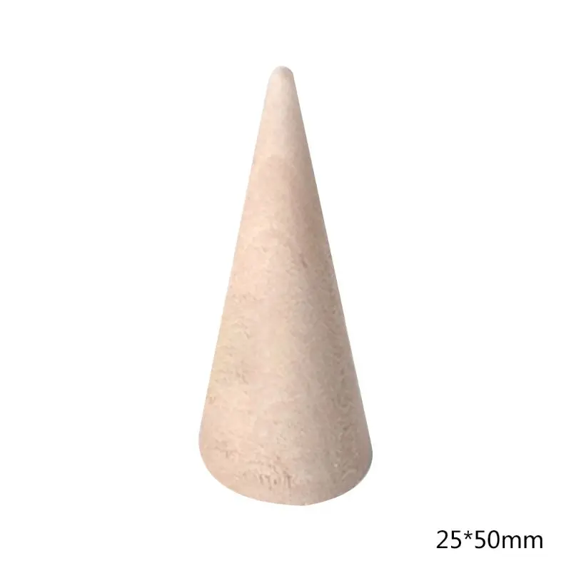 

Simple Unpainted Wooden Ring Holder Jewelry Display Rack Cone Shape Bracket