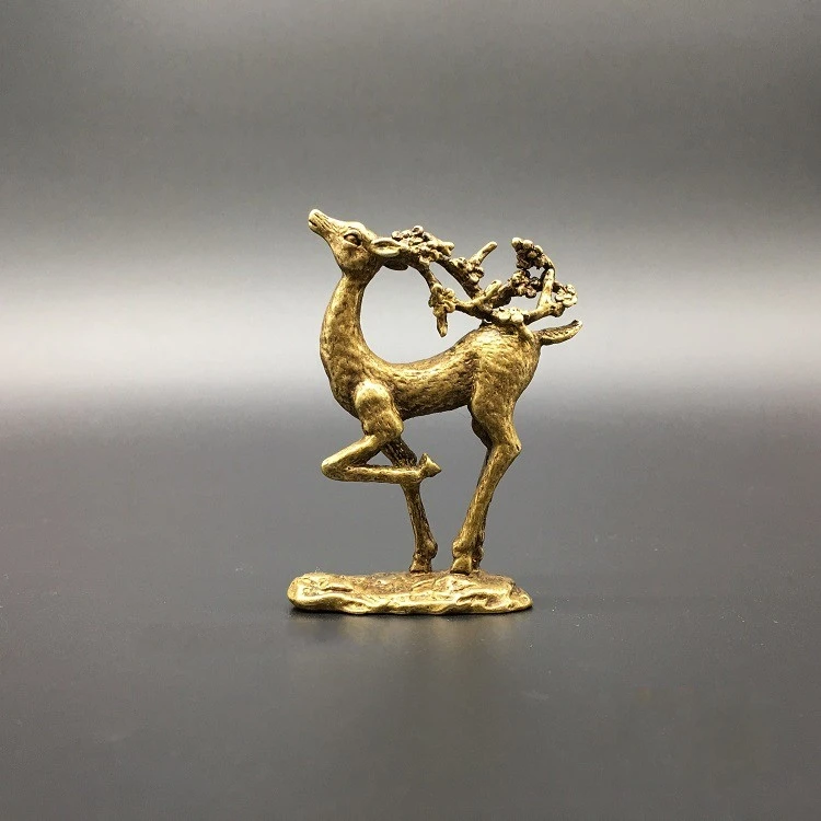 Коллекция китайские латунные Резные милые животные Sika олень Изысканная