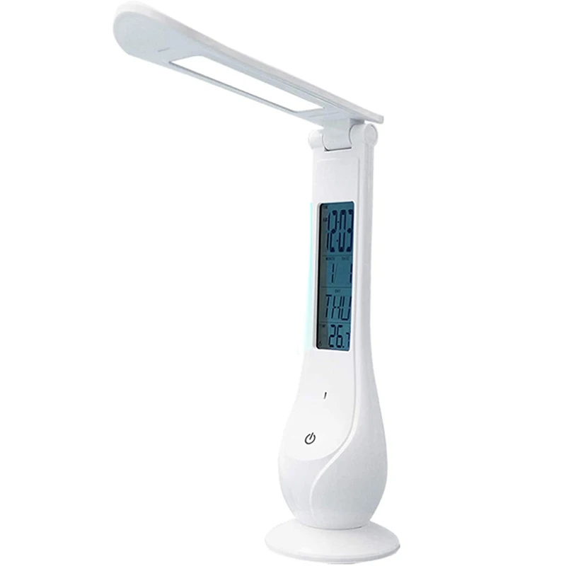 

LED Desk Lamp,Built In LCD Display Clock, Alarm, Calendar, Thermometer,USB Adjustable Color Temperature,White