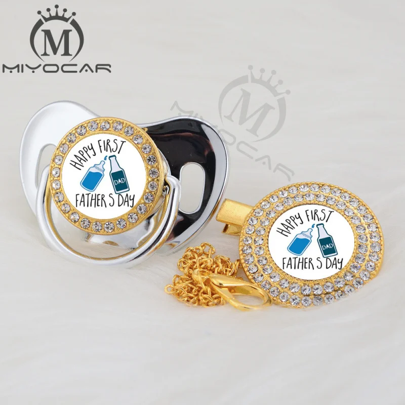 

MIYOCAR custom any test father's day gold bling pacifier and pacifier clip black BPA free dummy bling unique design P-FD