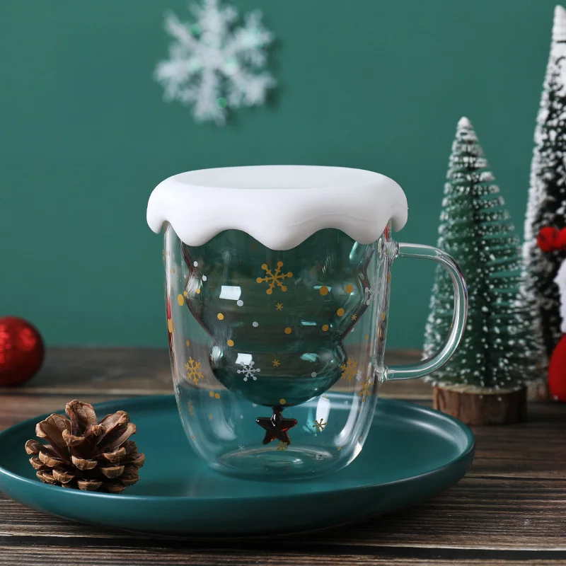 

Christmas Cup Heat Resistant Glass Cups Creative Double Layer Cup Office High Temperature Resistant Mugs Coffee Cups