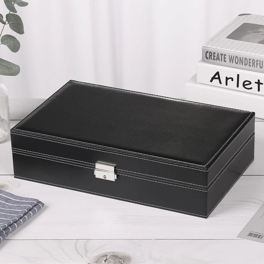 

11 Slots Watch Protective Box PU Case Jewelry Ring Display Organizer Storage Tray with Mirror J55