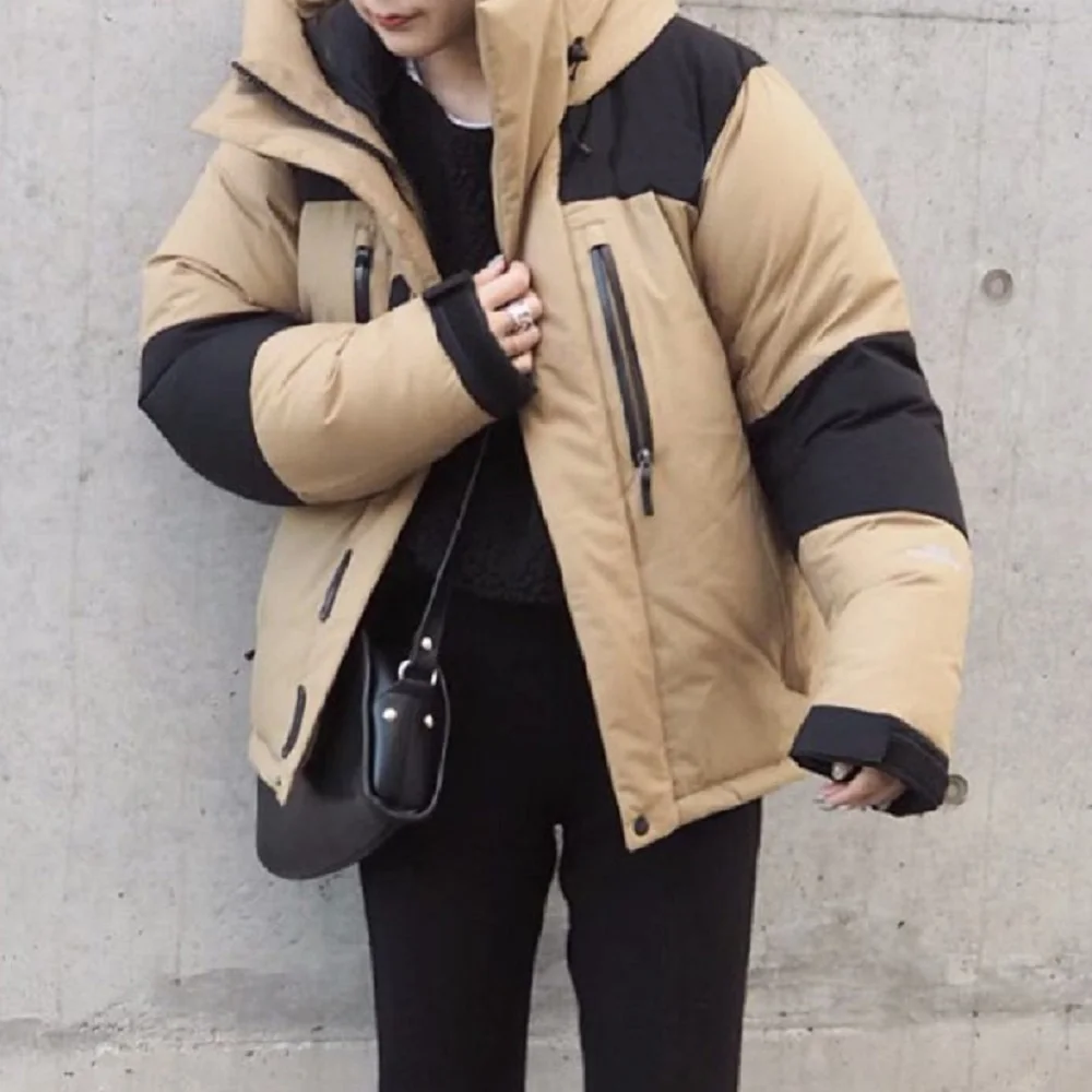 

Куртка женская с хлопковой подкладкой, теплая Повседневная парка цвета хаки, контрастная верхняя одежда в Корейском стиле, на осень и зиму