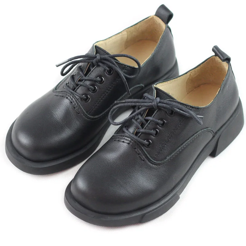 

Careaymade-Autumn new leather lace up British retro small leather shoes comfortable ins black women's shoes college casual shoes