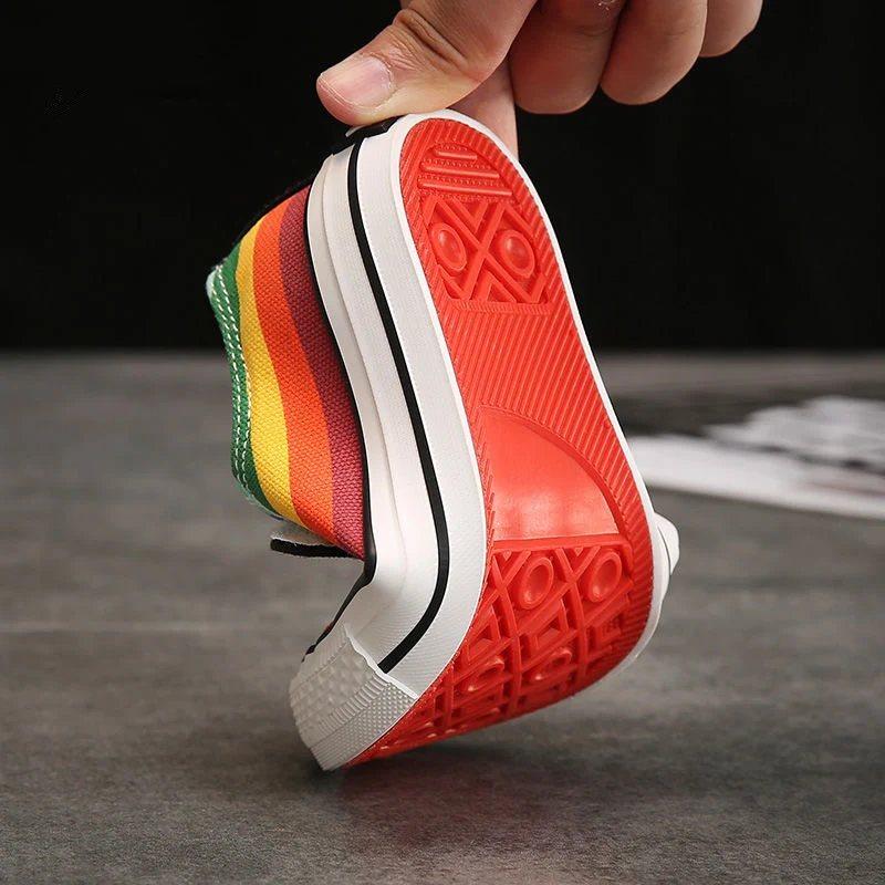 Kids Shoes for Girl Autumn 2021 New Children's High-top Canvas Casual Wild Boys Sneakers Girls Rainbow | Детская одежда и