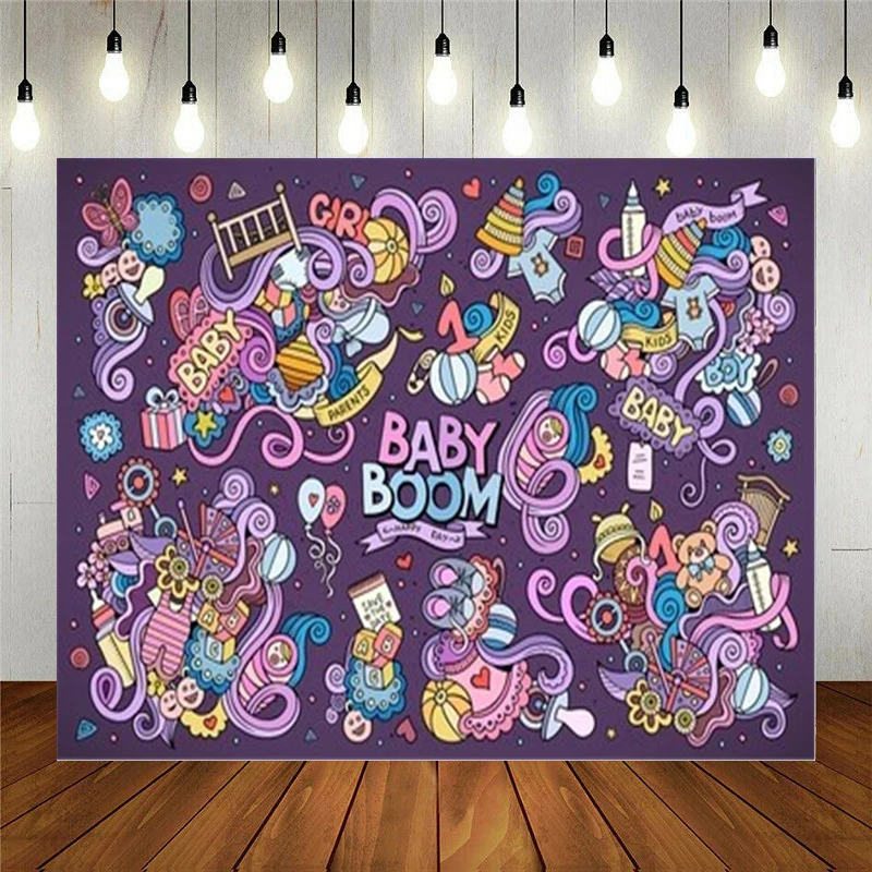 

Nitree Photo Studio Props Vinyl Photography Backdrop Kids Birthday Decoration Colorful Hand Drawn Doodle Cartoon Background