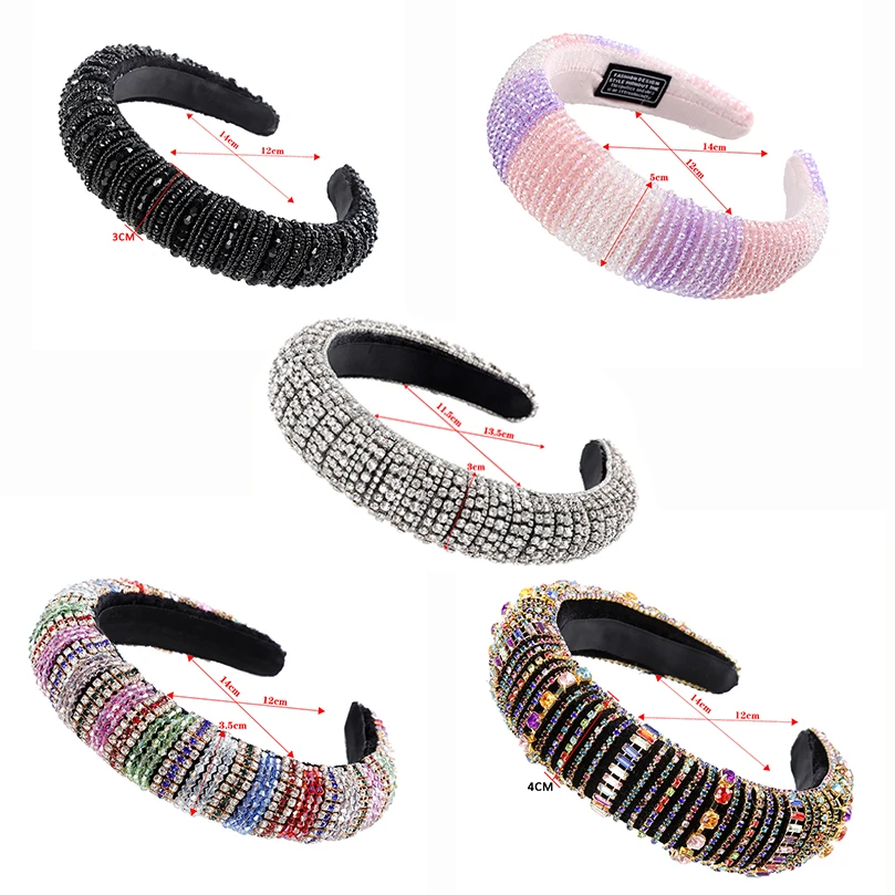 Женский широкий обруч для волос AWAYTR Серебристый со стразами и подкладкой