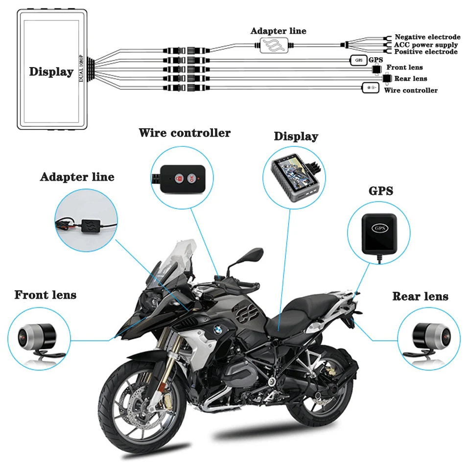 HD 1080P " мотоцикл рекордер видеорегистратор Wi-Fi GPS камера мотор мотоцикл Даш камера передний задний Водонепроницаемый двойной объектив Moto Dash камера