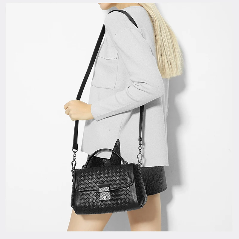 Женская сумка через плечо из натуральной кожи тканая модная простая большого