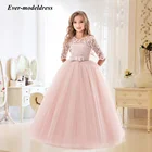 Новинка 2021, платья для девочек с цветами, кружевная розовая длинная юбка на день рождения и Рождество, элегантные платья принцессы, Детские платья для свадьбы и конкурса
