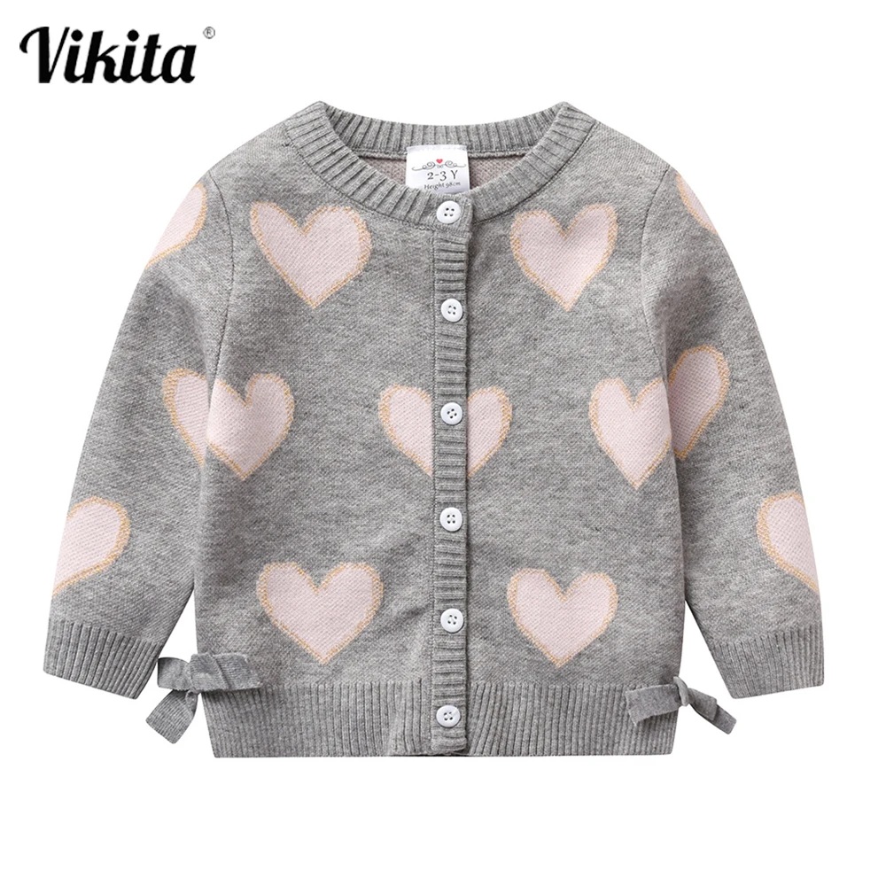 

VIKITA Kids Girls Autumn Winter Cardigan Sweater Kids Heart Design Knitted Outwear Coat Toddler Children Girls Cardigan Sweaters