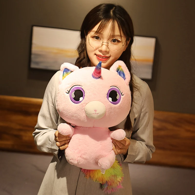 

Nice 45cm Kawaii Big Eyes Pink Unicorn Plush Toy Soft Colorful Animal One-horned Cat Animal Plush Stuffed Doll Baby Girls Gift