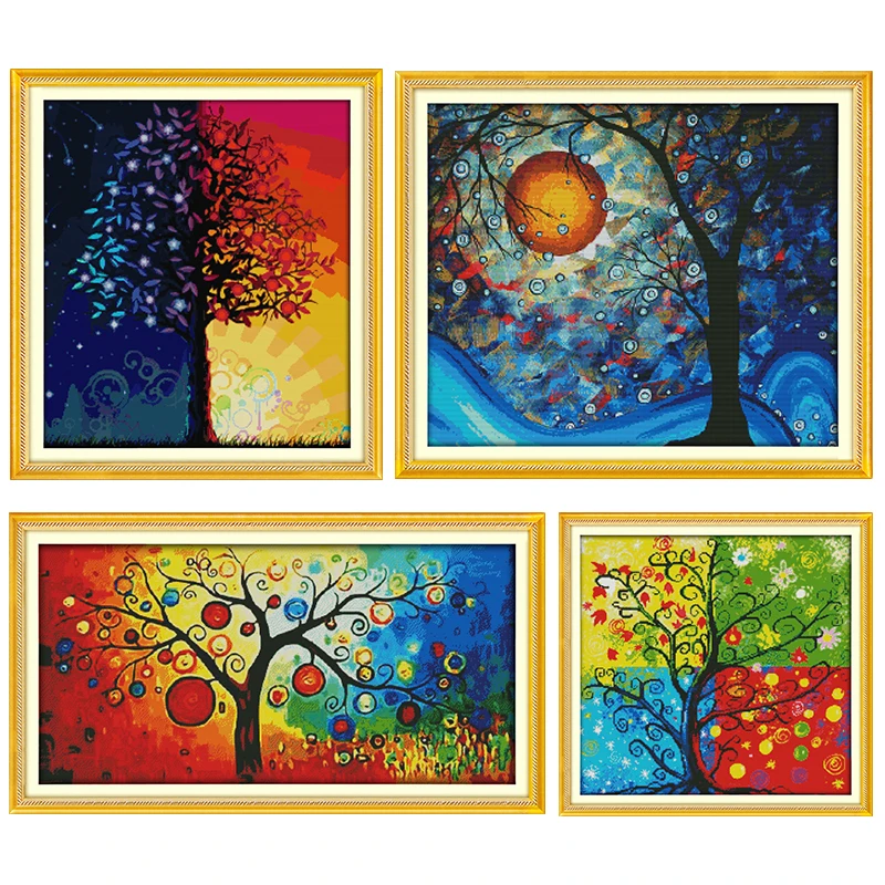 

Joy Sunday Colour Life Tree Embroidery Stamped Cross Stitch Kits Counted 11CT 14CT Printed Home Decor Handmade Needlework Sets