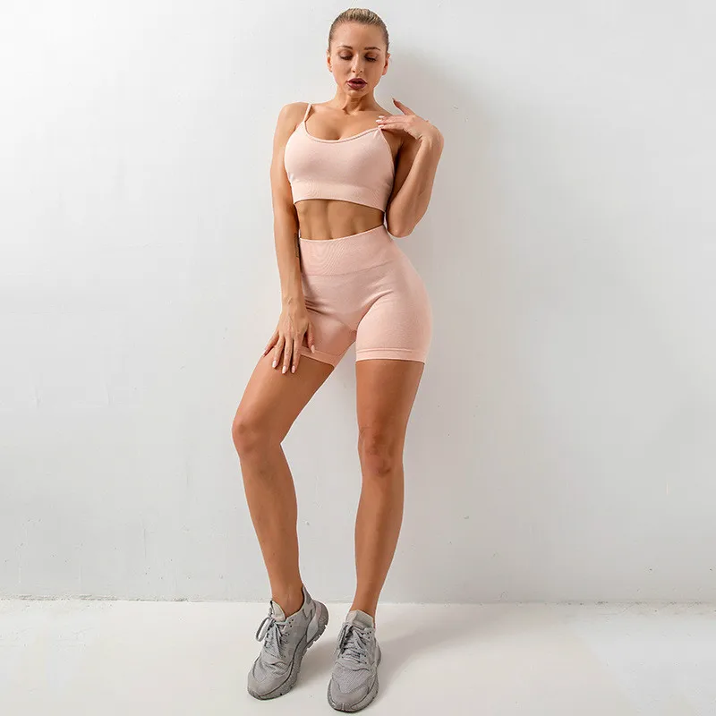 Бесшовные комплекты для йоги 2 шт. женский летний спортивный бюстгальтер одежда
