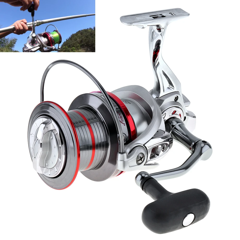 

Full Metal Spinning Fishing Reel 14+1 9000 Series Ball Bearing 20KG / 44LB Long Distance Surfcasting Wheel with Larger Spool