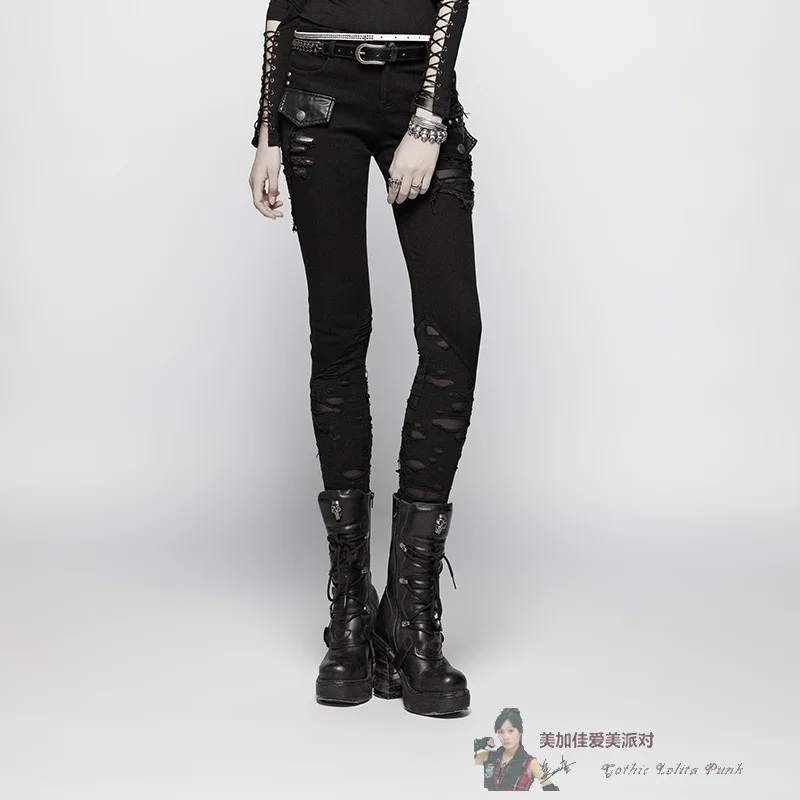 

Punk Rave Steampunk Gothic broken hole decadent visual tooling pants ok344 wk344