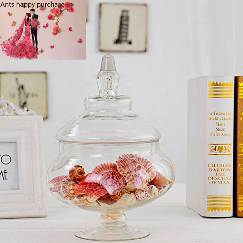 Прозрачная стеклянная банка для конфет в европейском стиле украшения с крышкой