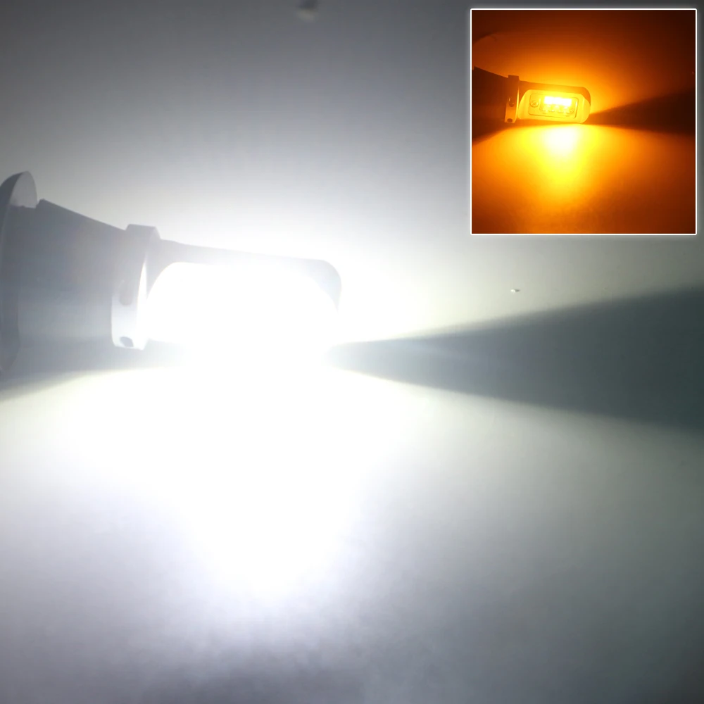 

1 комплект DRL ходовые указатели поворота 3535 12SMD P21W PY21W BAU15S P27W W21W 7440 светодиодные Canbus двухцветные белые янтарные автомобильные лампы без ошибок