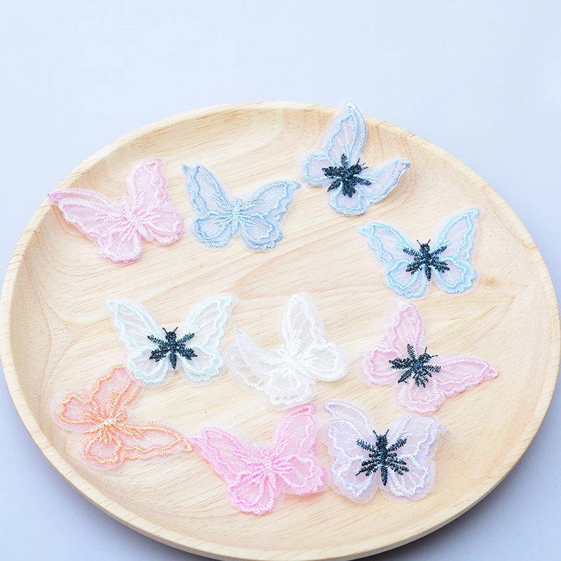 10pcs/set Double-layer Gold Silver Line Embroidery Butterfly Lace for Diy Hair Accessories Clothing Headdress Decoration - купить по
