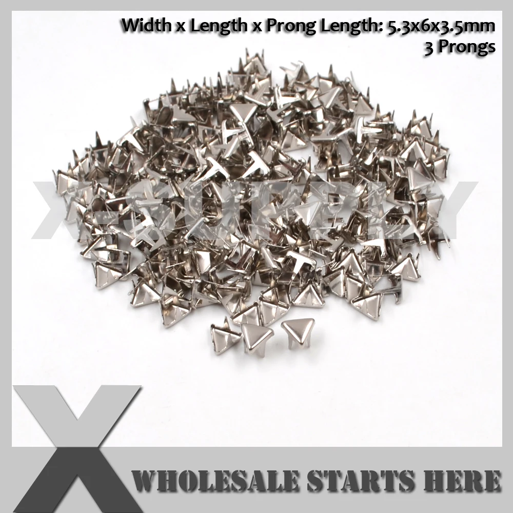 5.3x6mm Small Flat Nailhead Prong Studs with 3 Prongs for Leather Craft/Bag/Shoe/Clothing
