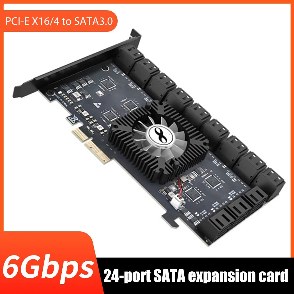 

Переходник для жесткого диска SATA PCI-E X16 на SATA3.0 с охлаждающим вентилятором, 24 порта, 6 Гбит/с
