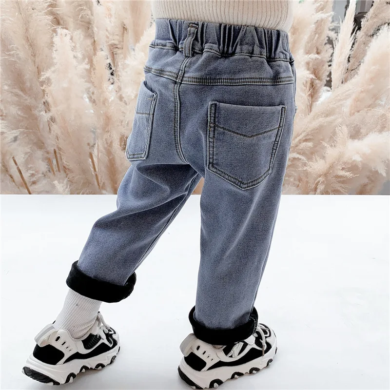 

Детские джинсы с флисовой подкладкой спереди, на зиму, 2021